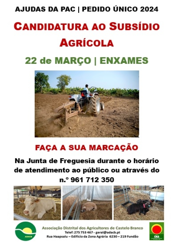 CANDIDATURA AO SUBSÍDIO AGRÍCOLA 2024 | 22 de MARÇO