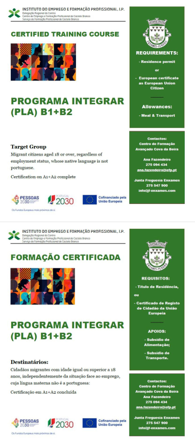 CURSO DE PORTUGUÊS LÍNGUA DE ACOLHIMENTO | NÍVEL B1 + B2 (UTILIZADOR INDEPENDENTE)  |  INSCRIÇÕES ABERTAS