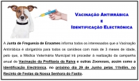 VACINAÇÃO ANTIRRÁBICA E IDENTIFICAÇÃO ELECTRÓNICA | 29 DE JUNHO | FREGUESIA DE ENXAMES