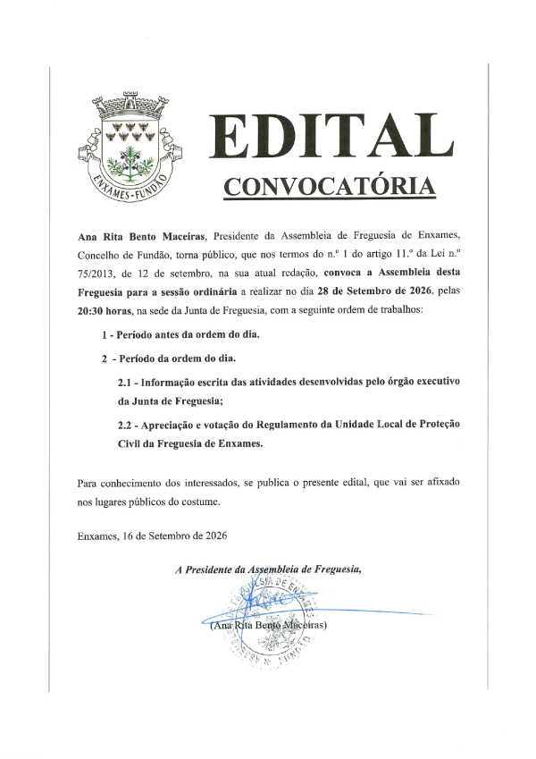 Convocatória - Assembleia de Freguesia
