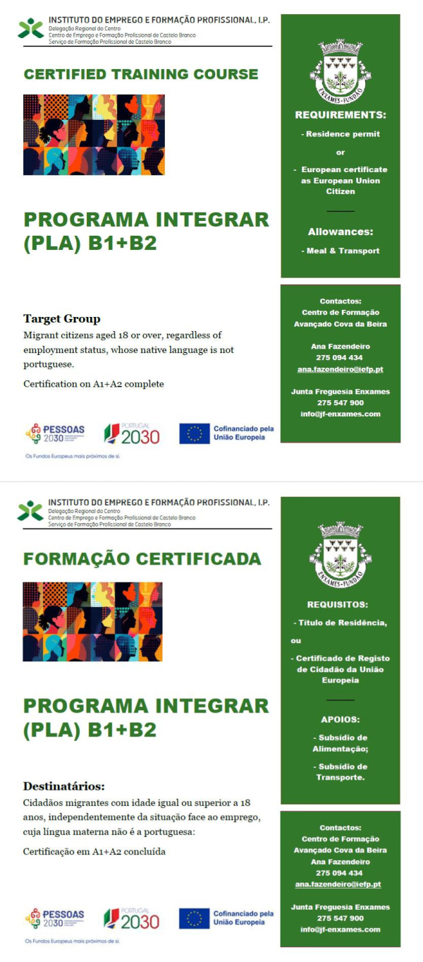 CURSO DE PORTUGUÊS LÍNGUA DE ACOLHIMENTO | NÍVEL B1 + B2 (UTILIZADOR INDEPENDENTE)  |  INSCRIÇÕES ABERTAS