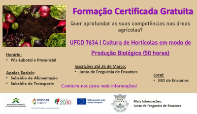 FORMAÇÃO CERTIFICADA GRATUITA | CULTURA DE HORTÍCOLAS EM MODO DE PRODUÇÃO BIOLÓGICO